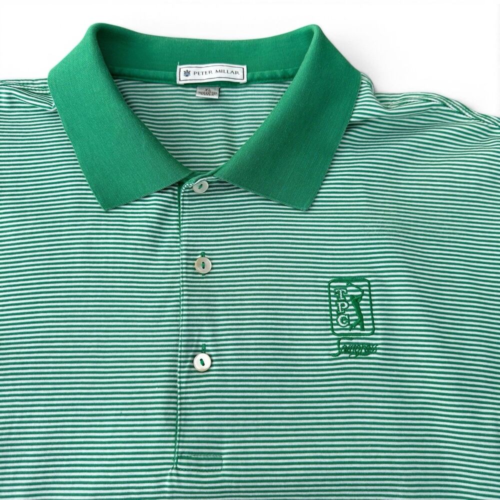 Peter Millar TPC Sawgrass Golf Polo Shirt Mens XL Green Striped Performance PGA